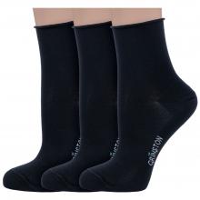 Комплект из 3 пар женских носков без резинки Grinston socks (PINGONS) из мерсеризованного хлопка ЧЕРНЫЕ