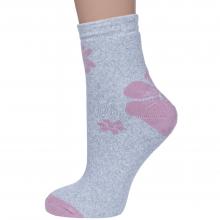 Женские махровые носки Альтаир СВЕТЛО-СЕРЫЕ с розовыми цветами