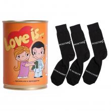 Мужские носки  Трио   в банке  Love is  оранжевая / черные