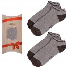Комплект из 2 пар коротких носков в подарочной упаковке (Монголка), 100% шерсть 01197, СЕРО-КОРИЧНЕВЫЕ