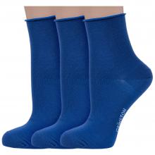 Комплект из 3 пар женских носков без резинки Grinston socks (PINGONS) из мерсеризованного хлопка СИНИЕ
