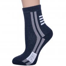 Детские махровые носки Hobby Line ТЕМНО-СИНИЕ с серыми полосками