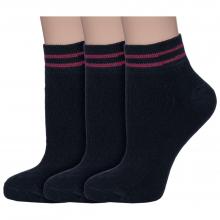 Комплект из 3 пар женских махровых носков Альтаир ЧЕРНЫЕ с бордовыми полосками