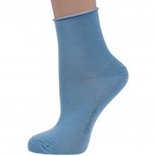 Женские носки без резинки из мерсеризованного хлопка Grinston socks (PINGONS) СЕРО-ГОЛУБЫЕ