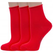 Комплект из 3 пар женских носков без резинки Grinston socks (PINGONS) из мерсеризованного хлопка КРАСНЫЕ