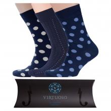 Набор из 3 пар мужских носков от фабрики VIRTUOSO микс  Горох + Точки на синем 