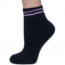 Женские махровые носки Альтаир ЧЕРНЫЕ с розовыми полосками