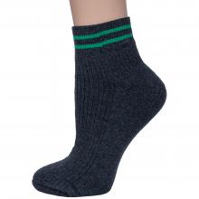 Женские махровые носки Альтаир ТЕМНО-СЕРЫЕ с зелеными полосками