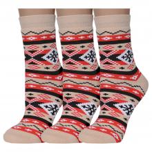 Комплект из 3 пар женских махровых носков ХОХ GZ-3R18, КРЕМОВО-КРАСНЫЕ