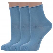 Комплект из 3 пар женских носков без резинки Grinston socks (PINGONS) из мерсеризованного хлопка ГОЛУБЫЕ