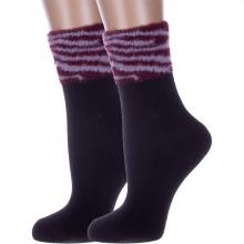 Комплект из 2 пар женских теплых носков  Пуховые  Hobby Line ЧЕРНЫЕ с бордовым манжетом