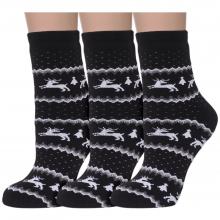 Комплект из 3 пар женских махровых носков ХОХ GZ-3R14, ЧЕРНЫЕ С ОЛЕНЯМИ