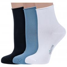 Комплект из 3 пар женских носков без резинки Grinston socks (PINGONS) из мерсеризованного хлопка микс 3