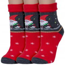 Комплект из 3 пар женских махровых носков без резинки Красная ветка КРАСНЫЕ