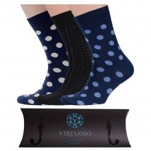 Набор из 3 пар мужских носков от фабрики VIRTUOSO микс  Горох + Точки на черном 