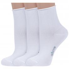 Комплект из 3 пар женских носков без резинки Grinston socks (PINGONS) из мерсеризованного хлопка БЕЛЫЕ