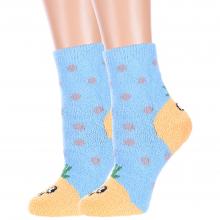 Комплект из 2 пар женских махровых носков Hobby Line ГОЛУБЫЕ С ЖЕЛТЫМ