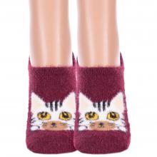 Комплект из 2 пар женских ультракоротких теплых носков  Пуховые  Hobby Line БОРДОВЫЕ