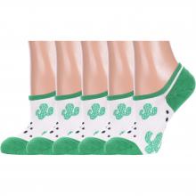 Комплект из 5 пар женских ультракоротких носков Hobby Line БЕЛО-ЗЕЛЕНЫЕ