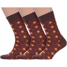 Комплект из 3 пар мужских носков НЕВА-Сокс MAG-18, КОРИЧНЕВО-ОРАНЖЕВЫЕ
