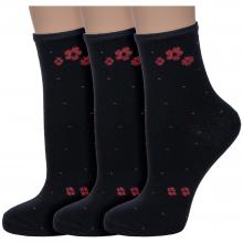 Комплект из 3 пар женских носков Альтаир ЧЕРНЫЕ с красными цветами