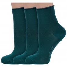 Комплект из 3 пар женских носков без резинки Grinston socks (PINGONS) из мерсеризованного хлопка ЗЕЛЕНЫЕ