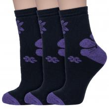 Комплект из 3 пар женских махровых носков Альтаир ЧЕРНЫЕ с сиреневыми цветами
