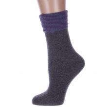 Женские теплые носки  Пуховые  Hobby Line СЕРЫЕ с фиолетовым манжетом