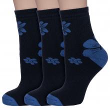 Комплект из 3 пар женских махровых носков Альтаир ЧЕРНЫЕ с синими цветами