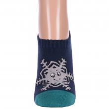Женские ультракороткие махровые противоскользящие носки Hobby Line ТЕМНО-СИНИЕ С БИРЮЗОВЫМ