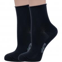 Комплект из 2 пар женских носков без резинки Grinston socks (PINGONS) из мерсеризованного хлопка ЧЕРНЫЕ