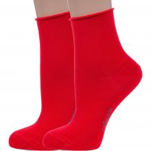 Комплект из 2 пар женских носков без резинки Grinston socks (PINGONS) из мерсеризованного хлопка КРАСНЫЕ