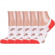 Комплект из 5 пар женских ультракоротких носков Hobby Line БЕЛО-КРАСНЫЕ